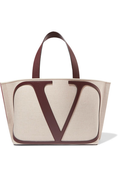 White V-Logo small leather-trim canvas tote bag, Valentino Garavani