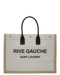 Saint Laurent Off White And Tan Rive Gauche Noe Tote