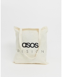 ASOS DESIGN Tote Bag In Beige With Text Print