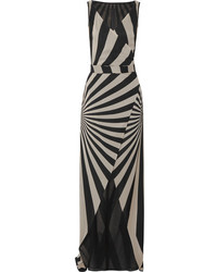Gareth Pugh Printed Stretch Silk Blend Chiffon Wrap Maxi Dress Beige