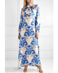 Gucci Ruffled Printed Silk Satin Twill Maxi Dress