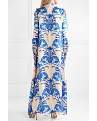 Gucci Ruffled Printed Silk Satin Twill Maxi Dress