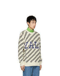 Calvin Klein 205W39nyc Off White And Black Yale Crewneck Sweater