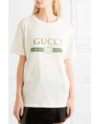 Gucci Appliqud Distressed Printed Cotton Jersey T Shirt