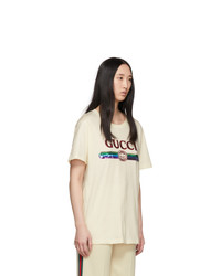 Gucci Beige Sequin Vintage Logo T Shirt
