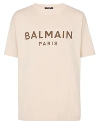 Balmain Logo Print Round Neck T Shirt