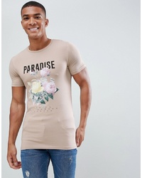 ASOS DESIGN Muscle Fit T Shirt With Text And Floral Print