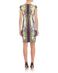 Versace Collection Cap Sleeve Ivy Print Dress