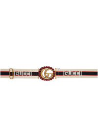 Gucci Off White Crystal Gg Elastic Belt