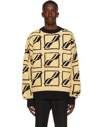 Beige Print Fleece Crew-neck Sweater