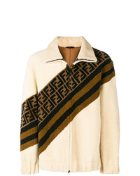 Beige Print Fleece Zip Sweater