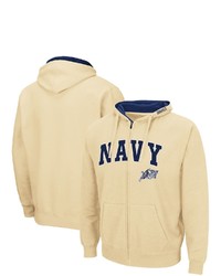 Colosseum Gold Navy Mid Arch Logo 30 Full Zip Hoodie