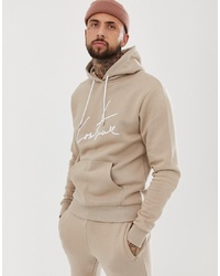 The Couture Club Hoodie With Signature Logo In Beige