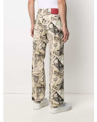 424 Dollar Bill Print Straight Jeans