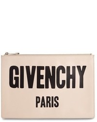 Givenchy Logo Print Calfskin Leather Pouch Pink