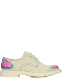 Beige Print Leather Derby Shoes