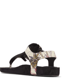 Isabel Marant Leakey Ruffled Printed Leather Sandals Ecru