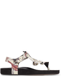 Isabel Marant Leakey Ruffled Printed Leather Sandals Ecru