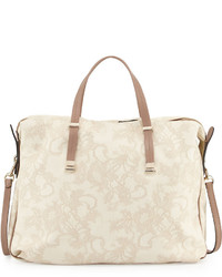Valentino Glam Medium Lace Print Tote Bag Sand