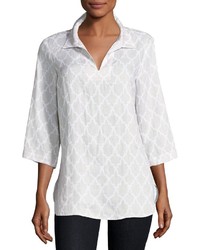 Neiman Marcus Linen Printed 34 Sleeve Tunic