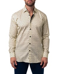 Maceoo Fibonacci Crossbones Regular Fit Print Button Up Shirt In Brown At Nordstrom