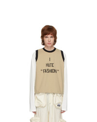 Sunnei Beige And White I Hate Fashion Tank T Shirt