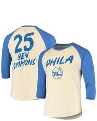 FANATICS Branded Ben Simmons Creamroyal Philadelphia 76ers Raglan 34 Sleeve T Shirt