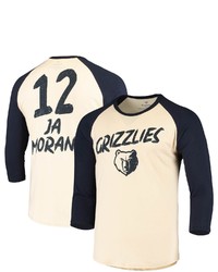 FANATICS Branded Ja Morant Creamnavy Memphis Grizzlies Raglan 34 Sleeve T Shirt