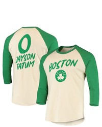 FANATICS Branded Jayson Tatum Creamgreen Boston Celtics Raglan 34 Sleeve T Shirt