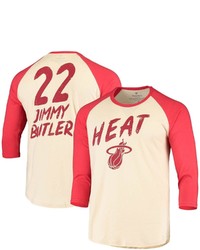 FANATICS Branded Jimmy Butler Creamred Miami Heat Raglan 34 Sleeve T Shirt