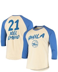 FANATICS Branded Joel Embiid Creamroyal Philadelphia 76ers Raglan 34 Sleeve T Shirt