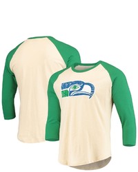 Majestic Threads Creamgreen Seattle Seahawks Gridiron Classics Raglan 34 Sleeve T Shirt