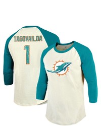 Majestic Threads Fanatics Branded Tua Tagovailoa Creamaqua Miami Dolphins Vintage Player Raglan Name Number 34 Sleeve T Shirt At Nordstrom