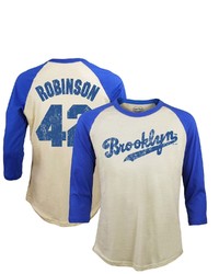 Majestic Threads Jackie Robinson Cream Brooklyn Dodgers Cooperstown Collection 34 Sleeve Tri Blend Raglan T Shirt