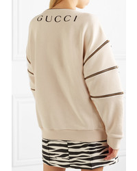 Gucci Zip Detailed Printed Cotton Jersey Sweatshirt