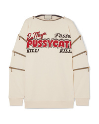 Gucci Zip Detailed Printed Cotton Jersey Sweatshirt