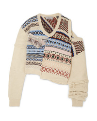 Preen by Thornton Bregazzi Cutout Distressed Fair Isle Wool Sweater