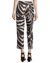 Escada Mid Rise Zebra Print Cropped Pants Mocca