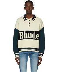 Rhude Off White Green Rugby Polo