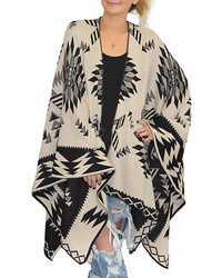 Cake And Roses Tribal Print Knit Poncho