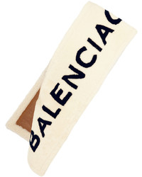 Balenciaga Intarsia Shearling Scarf Cream