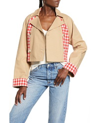 English Factory Gingham Contrast Crop Trench Coat