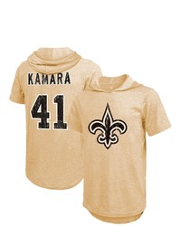 Majestic Threads Alvin Kamara Gold New Orleans Saints Player Name Number Tri Blend Hoodie T Shirt