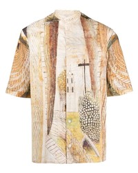 Lemaire Band Collar Illustration Print Shirt