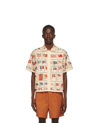 Bode Beige Flag Patchwork Short Sleeve Shirt