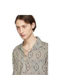 Saint Laurent Beige Wool Persian Carpet Lace Up Shirt
