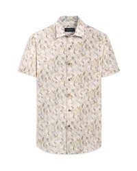 Bugatchi Classic Fit Leaf Print Short Sleeve Stretch Cotton Button Up Shirt In Olive At Nordstrom