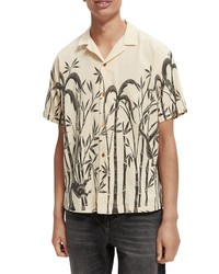Scotch & Soda Jungle Print Short Sleeve Button Up Shirt In Tan At Nordstrom