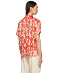 DOUBLE RAINBOUU Off White Red Flames Camp Shirt