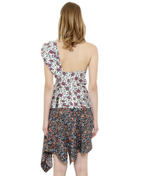 Isabel Marant Ruffled Asymmetric Floral Print Silk Top